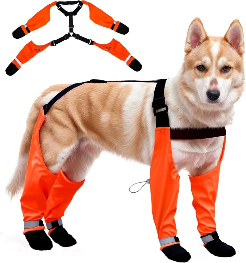 Bottes pour chien a bretelles PurrHug - XL Orange, impermeables et antiderapantes