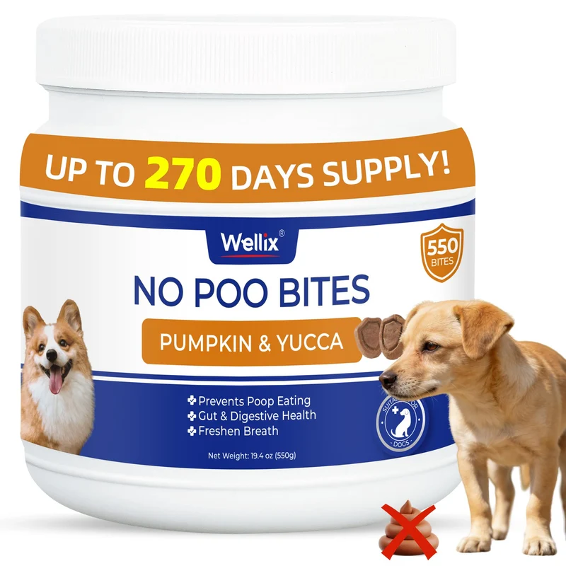 Wellix 550 Bites – Dissuasion Coprophagie pour Chiens | Probiotiques & Digestion | Saveur Poulet & Potiron