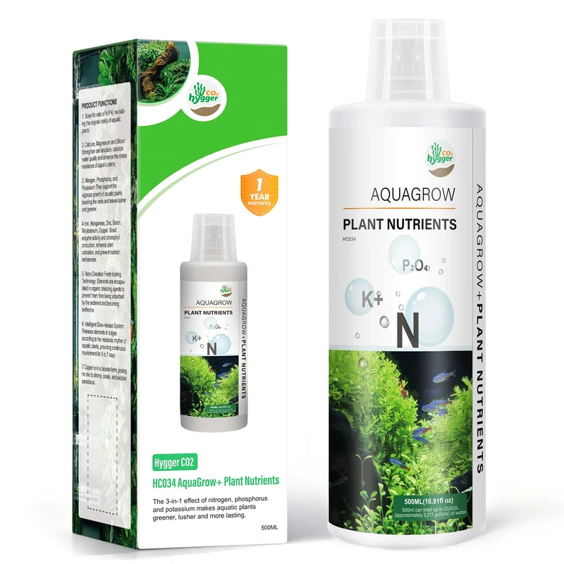 Hygger CO2 HC034 Engrais liquide pour plantes d’aquarium – Macro nutriments avancés, racines et feuillage, 150 ml / 500 ml / 1000 ml