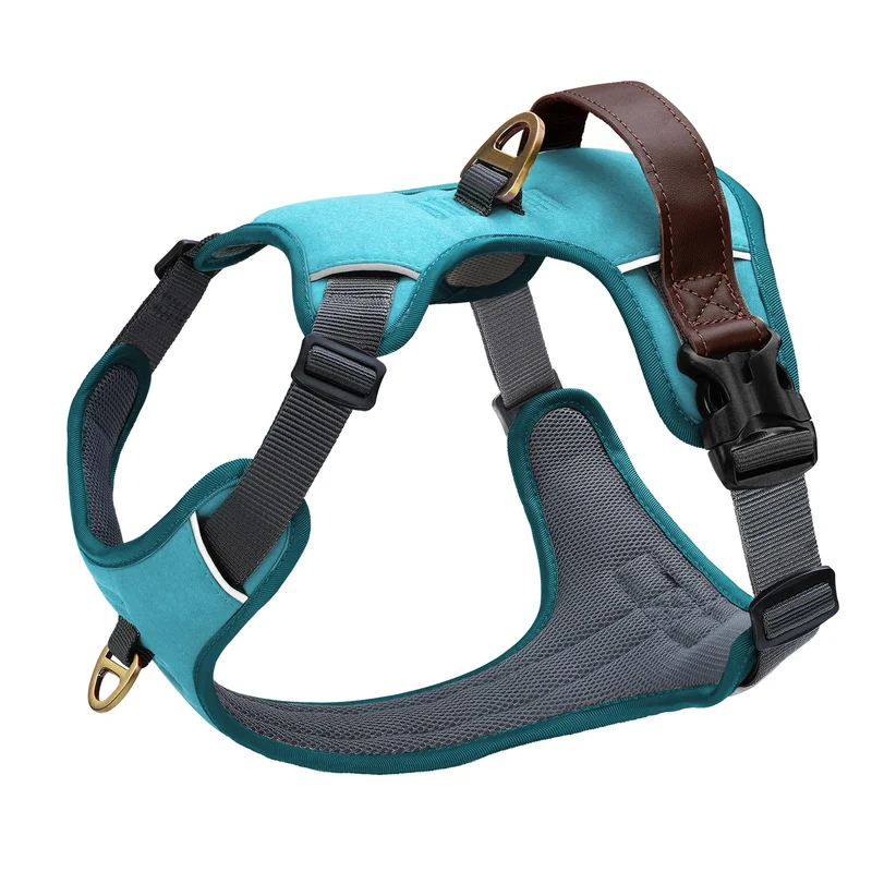 Didog Harnais antipull pour chien moyen – cuir PU bleu clair, poignée de contrôle