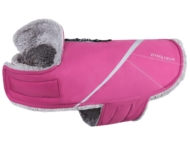 VIVAGLORY Snowrap Manteau pour Chien XL – Harnais, Imperméable, Doublure Fluffy, Réfléchissant, Fuchsia