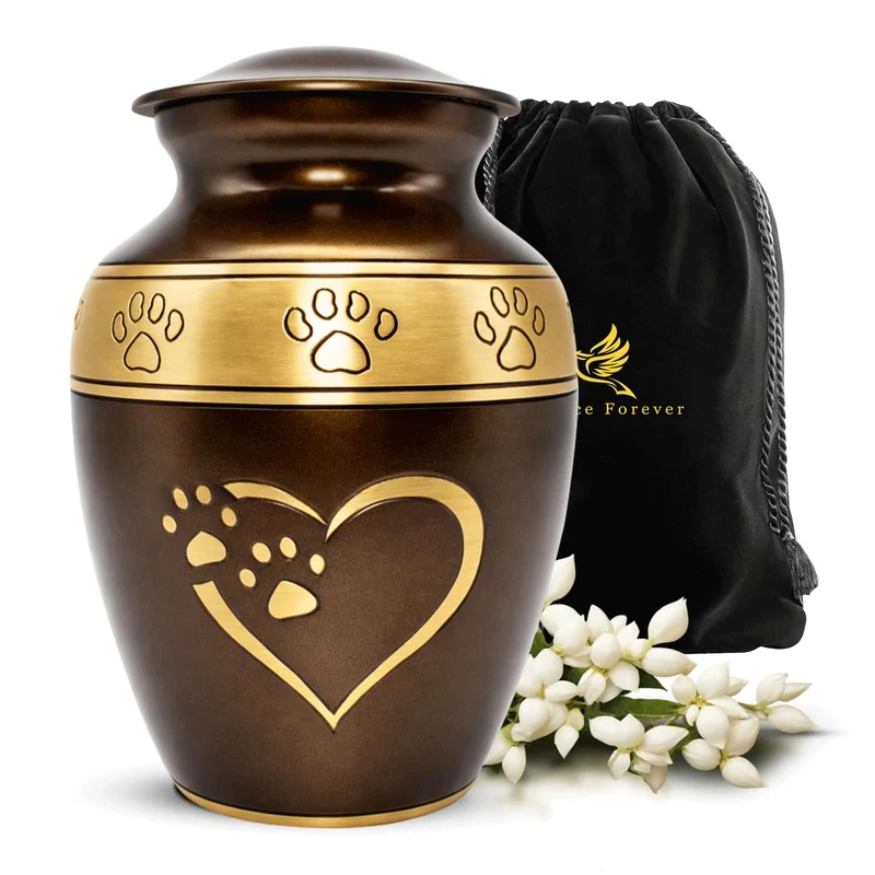 Urne de Cendres pour Animaux de Taille Moyenne – Empreinte de Patte – Solace Forever – 55 pouces cubes – Marron