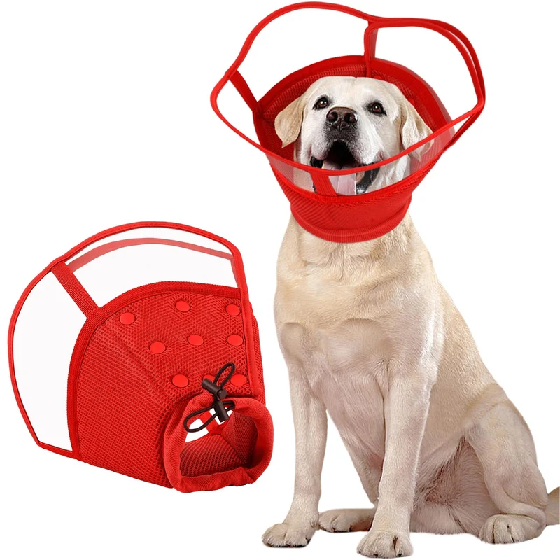 Kuoser Grand Collier-Cône pour Chien après Chirurgie – Doux, Respirant et Réglable (Rouge, Taille L)