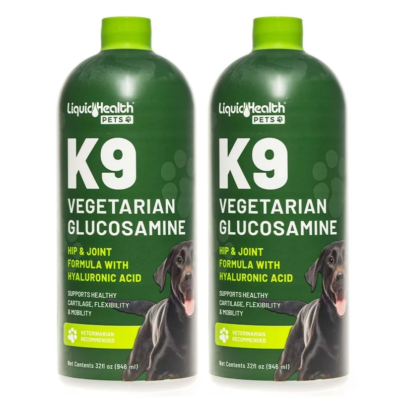 LIQUIDHEALTH Pets K9 Glucosamine végétarien – soutien articulations et hanches pour chiens – fabriqué aux États‑Unis (2 flacons)