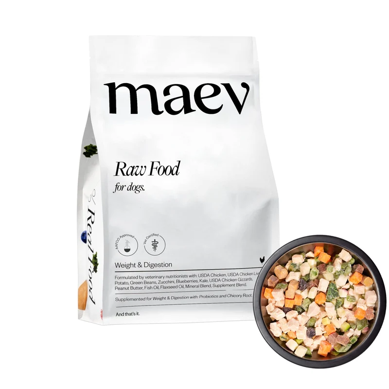Maev Nourriture pour chien au poulet de qualité humaine – Formule Poids et Digestion, Ingrédients entiers, Sans gluten, Protéines élevées, pour chiot et chien, sac de 2,27 kg