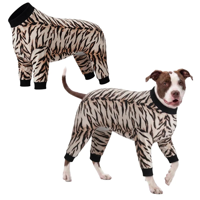 LovinPet Pyjama Chien Grand – Imprimé Animal, Tout-Saison, 4 Pattes, Taille XL, Blanc