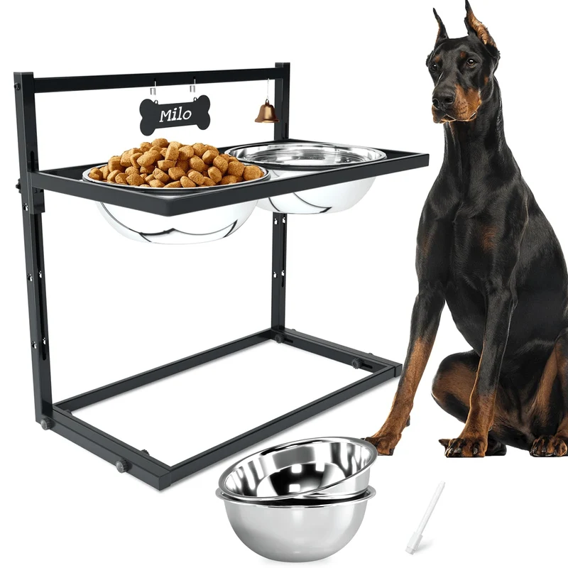 SHAINFUN Alimenteur surélevé pour grandes races – Gamelles en acier inoxydable 3000 ml, hauteur réglable