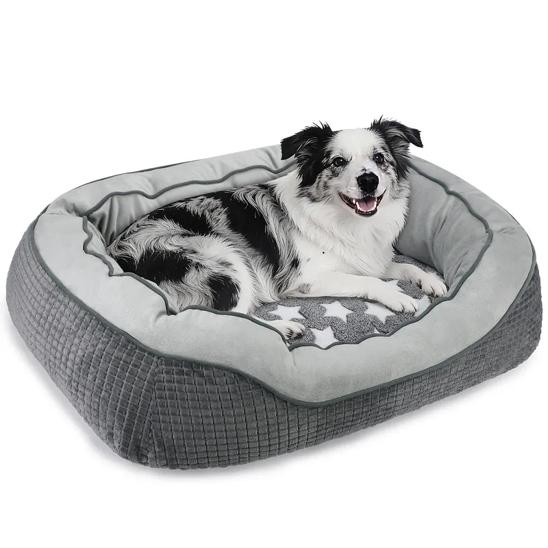 SIWA MARY Lit Orthopédique Lavable pour Chiens et Chats – Grand 76 x 61 x 23 cm, Gris Étoilé