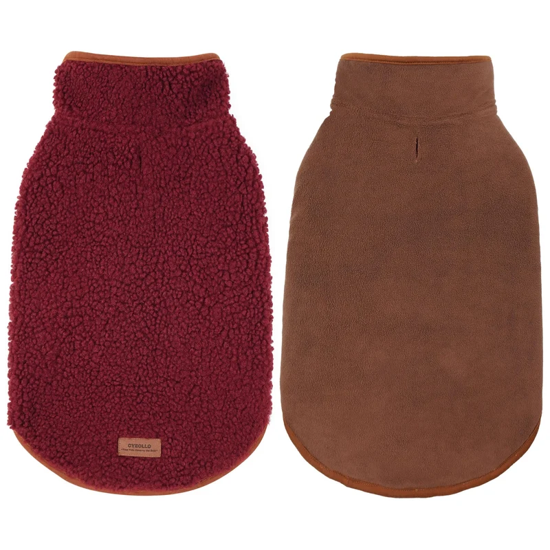 cyeollo Manteau Chien Chaud Sherpa — Veste Hivernale Réversible avec Laisse, Bordeaux XL