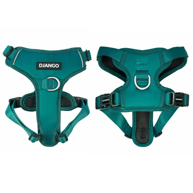 DJANGO Tahoe harnais anti-traction pour chien – clips avant et arrière, rembourré et réfléchissant – taille moyenne – bleu sarcelle sombre