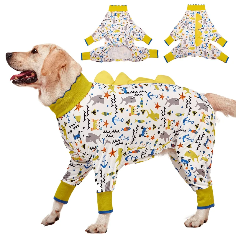 LovinPet PJs pour Grands Chiens XL – Pyjama Léger Anti-Léchage et Récupération, Imprimé Mer Husky