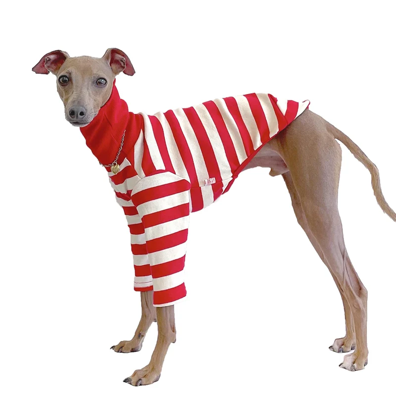 Doggystar T-Shirt Flexible pour Lévrier Italien et Whippet – Stripe Rouge/Ivoire, 3XL