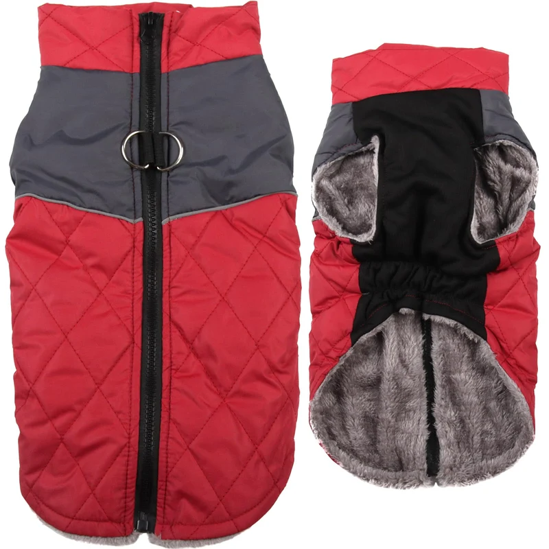 JoyDaog Manteau Chien Moyens Chaud Polaire Rouge L – Imperméable, Anneaux en D, Fermeture Facile