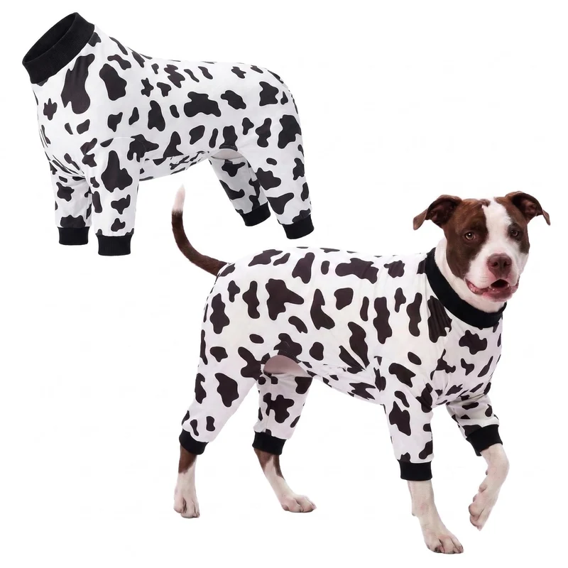 LovinPet Pyjama pour Chien Gros – Combinaison 4 Pattes, Imprimé Animal, Coton Mélangé, Toute-Saison, Tailles M-3XL, Noir et Blanc