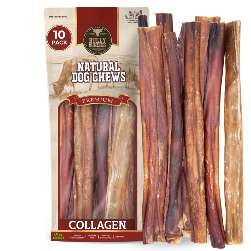 Bully Bunches — Collagène enrobé de bâtons de boeuf 12 pouces, lot de 10, naturel et durable