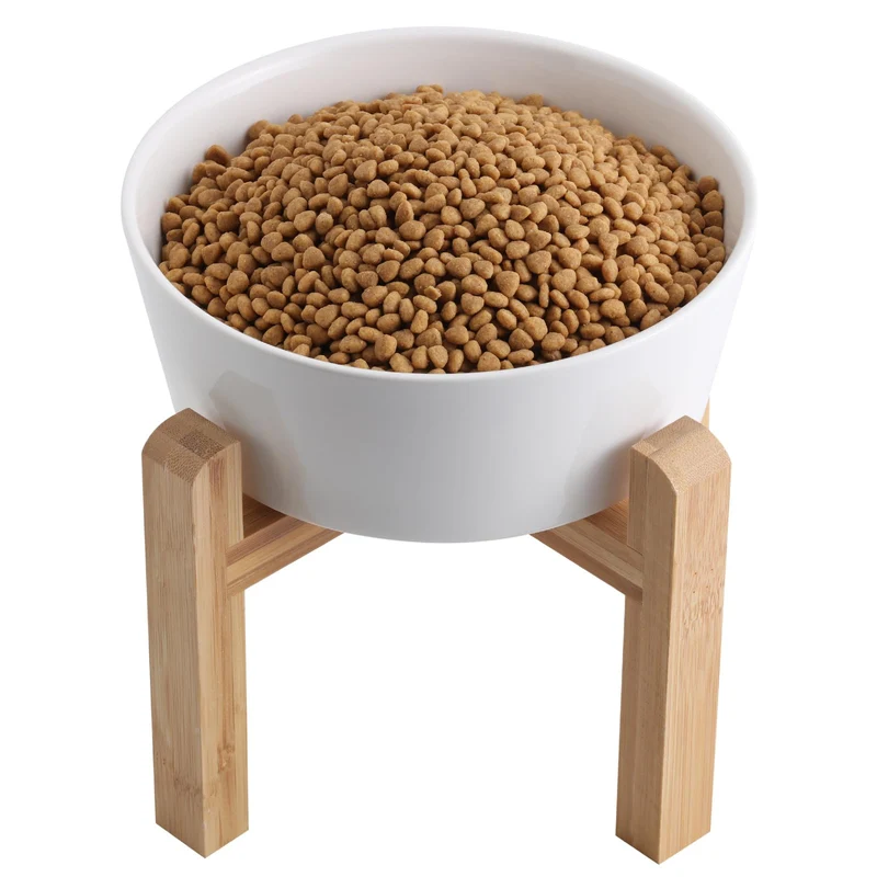 Addogyy Bol Chien Élevé en Céramique avec Support Bois – 60 oz, Antidérapant, Design Moderne