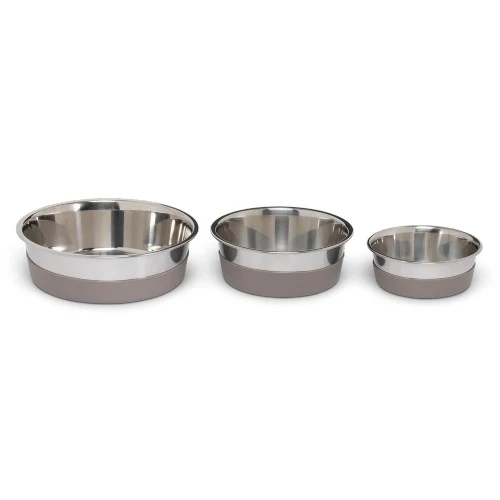 Messy Mutts Bol en inox épais avec base en silicone amovible antidérapante - Grise