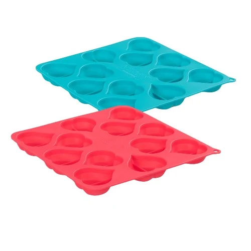 Messy Mutts Moules à biscuits pour cuire et congeler en forme de coeur - Bleu et rouge (Paquet de 2)