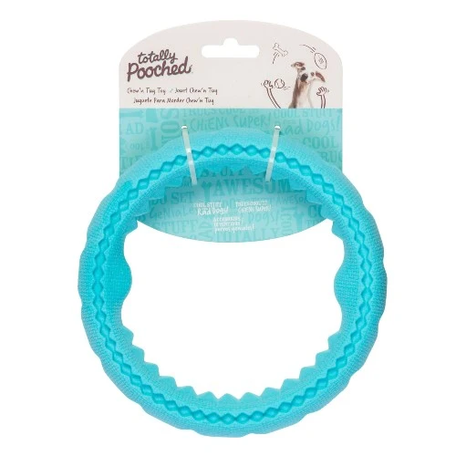 Messy Mutts "Totally Pooched, Chew N' Tug" Jouet anneau pour tirer en caoutchouc pour chien, bleu