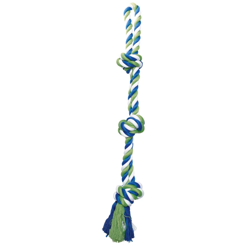 Corde de coton Dogit à 3 nœuds, bleu, vert lime et blanc