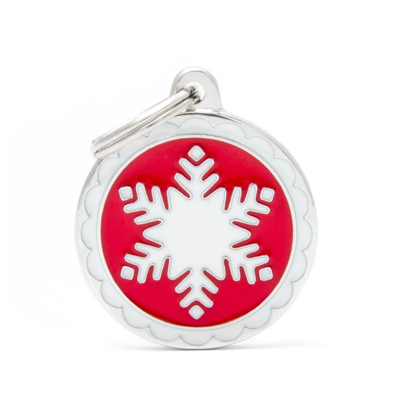 Médaille collection Charms, CERCLE ROUGE FLOCON DE NEIGE BLANC, GRAND