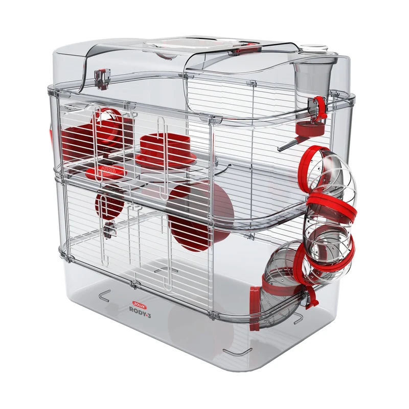 Cage Duo Rody 3 pour hamster, deux étages, rouge, 41 x 27 x 40,5 cm