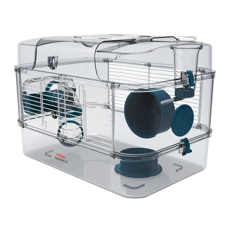 Cage Solo Rody 3 pour hamster, un étage, bleue, 41 x 72 x 28 cm