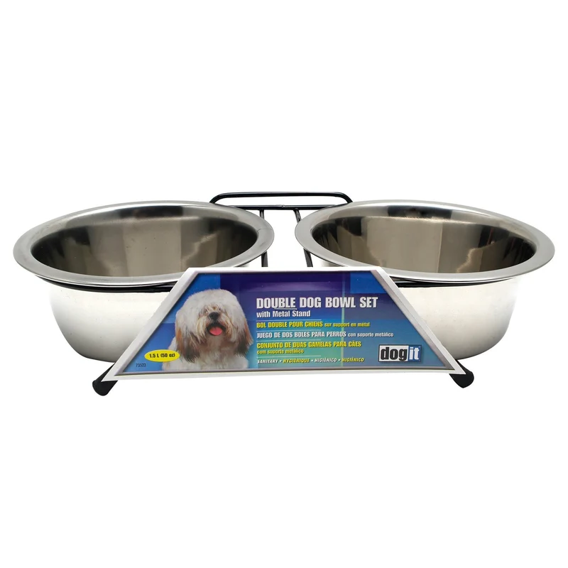 Ensemble de 2 bols Dogit en acier inoxydable - Moyen - 2 bols de 750 ml (25 oz liq.) avec support