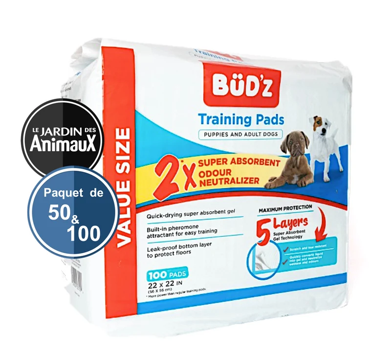 Serviettes d’entraînement Bud'z pour chien, paquet de 50 & 100