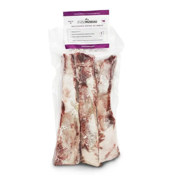 Nourriture crue pour chien Faim Museau - Moyennes Côtes de Bœuf x 3
