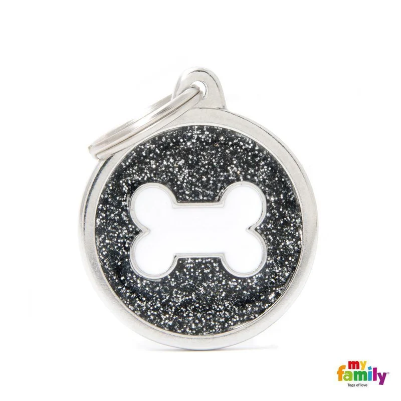 Médaille collection SHINE, CIRCLE GLITTER NOIR OS BLANC, GRAND