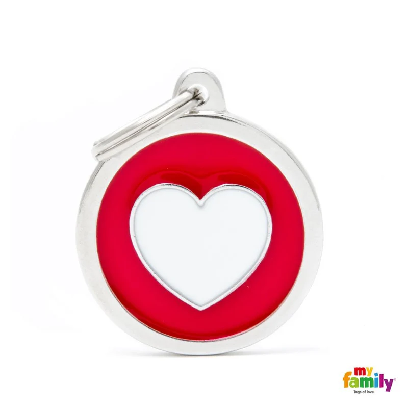 Médaille collection Charms, CERCLE ROUGE COEUR BLANC, GRAND