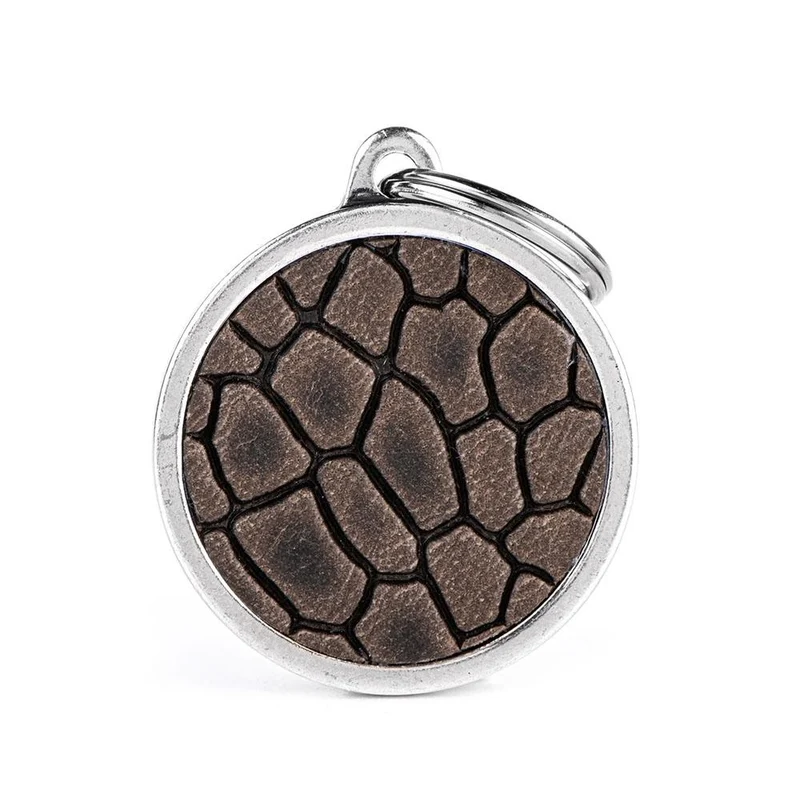 Médaille pour chien collection BRONX, VRAI CUIR GRIS, GRAND