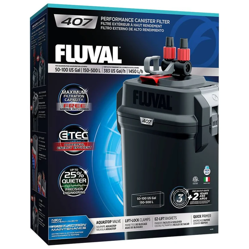Filtre extérieur Fluval 407 à haut rendement, jusqu’à 500 L (100 gal US)