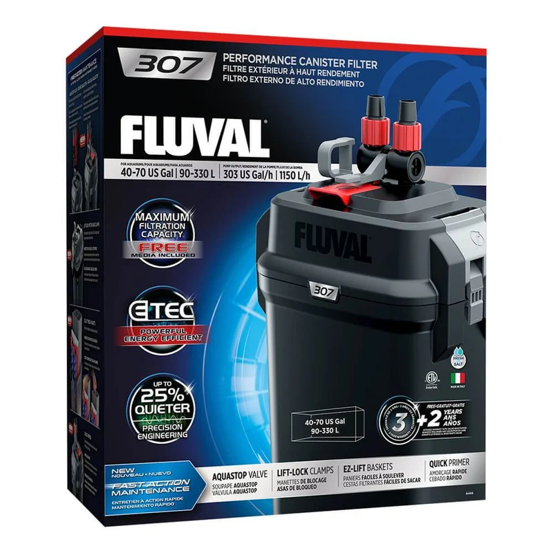 Filtre extérieur Fluval 307 à haut rendement, jusqu’à 330 L (70 gal US)
