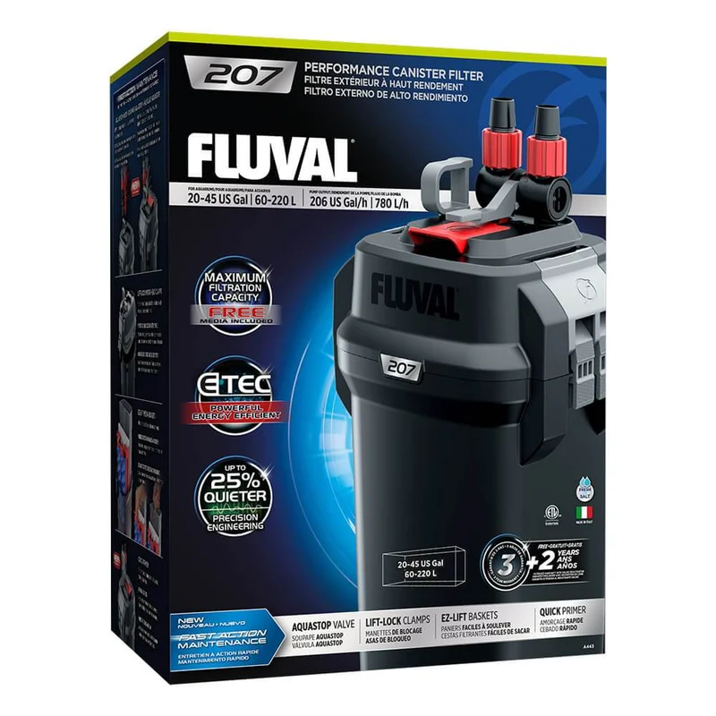 Filtre extérieur Fluval 207 à haut rendement, jusqu’à 220 L (45 gal US)