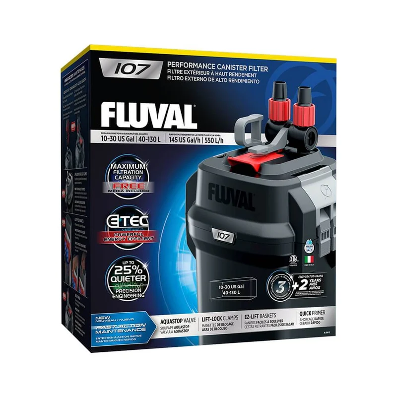 Filtre extérieur Fluval 107 à haut rendement - Jusqu’à 130 L (30 gal US)