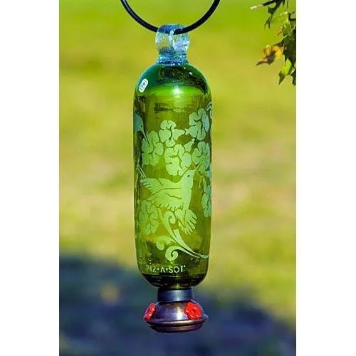 Filigree Glass Hummingbird Feeder - Green