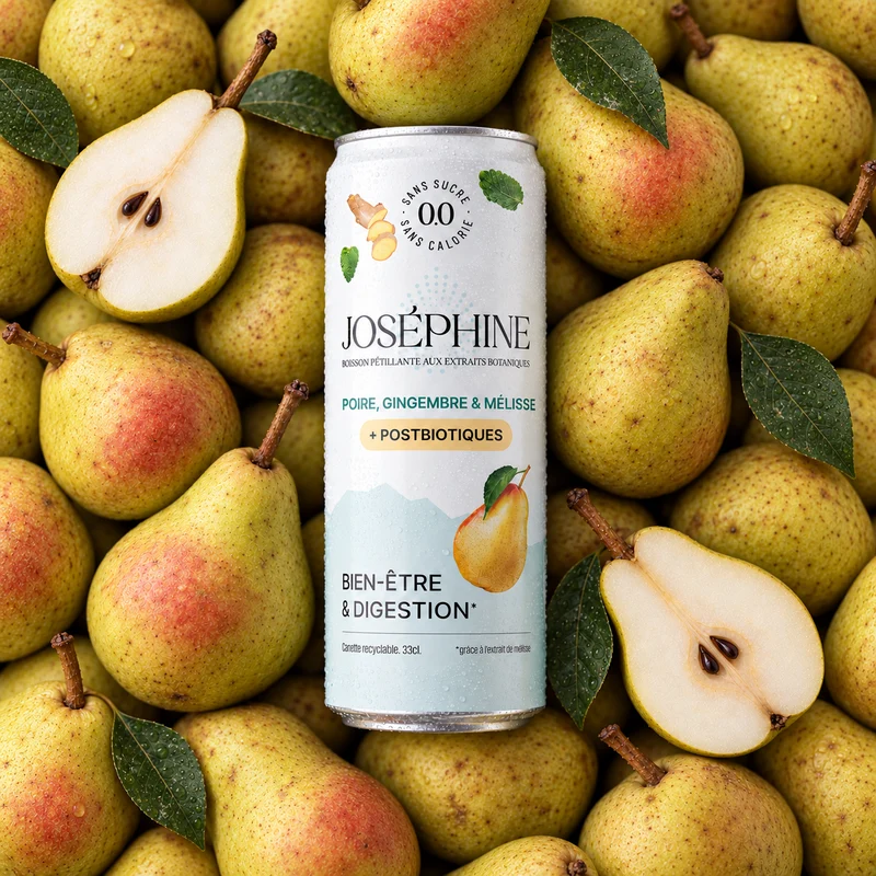 Eau Pétillante Poire, Gingembre & Mélisse + Postbiotiques