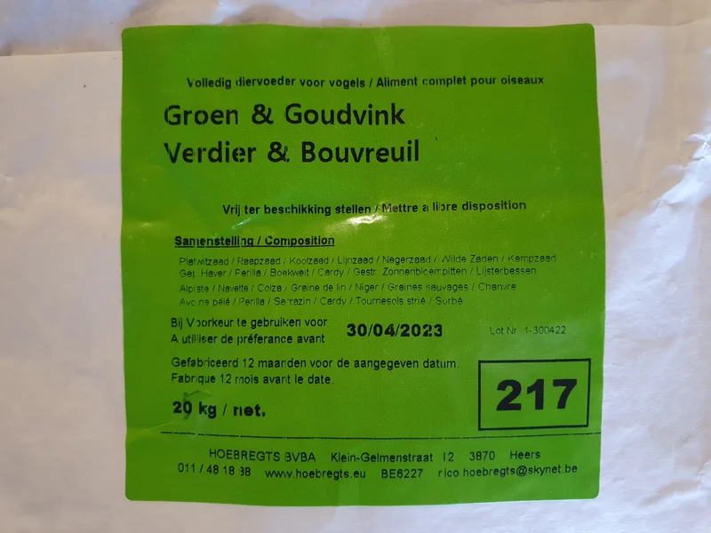 Chardonneret vert et chardonneret 20kg 217 - Hobbyfarm Hoebregts
