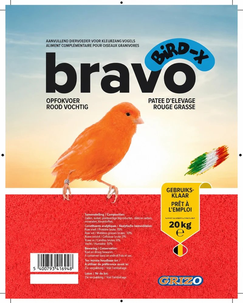 Aliment humide pour œufs rouges Bravo 20 kg - Bird-X avec Italie