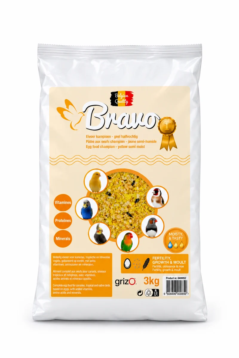 Aliment aux œufs Bravo Champion 3 kg - Jaune semi-humide