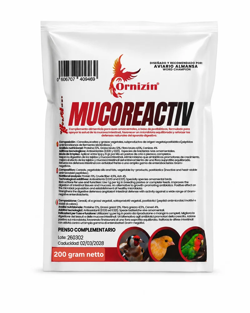 Mucoreactiv 250 grammes - Postbiotiques - Coccidiose et équilibre intestinal - (taches noires) Ornizìn
