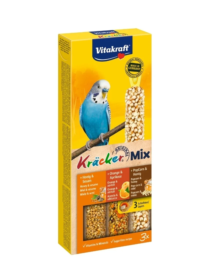 Vitakraft Kräcker Mix perruche miel/orange/popcorn 3 pièces