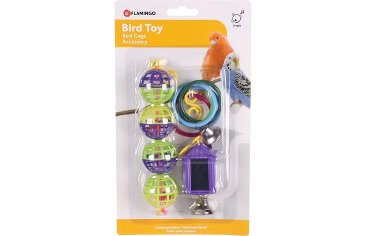 Ensemble de jouets pour perruches - Lanterne à boule annulaire - 3 pièces - Multicolore