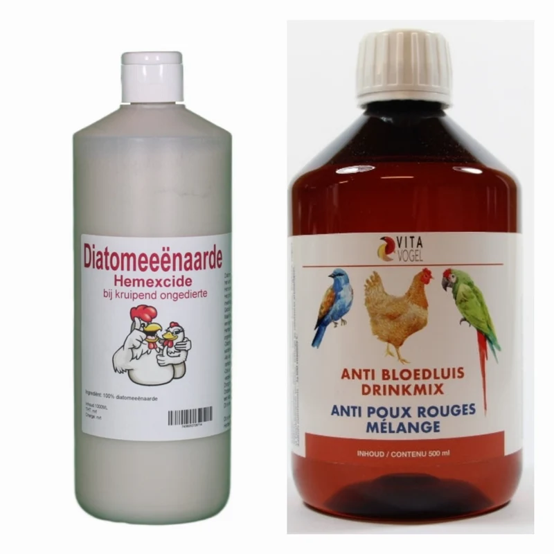 Pack Duo Arroseur Terre de Diatomées 1L + Mélange à Boire Anti Acariens Rouges 500 ml