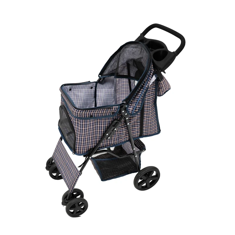 Poussette pour Animal de Compagnie & Sac Caddy – Bleu Tartan