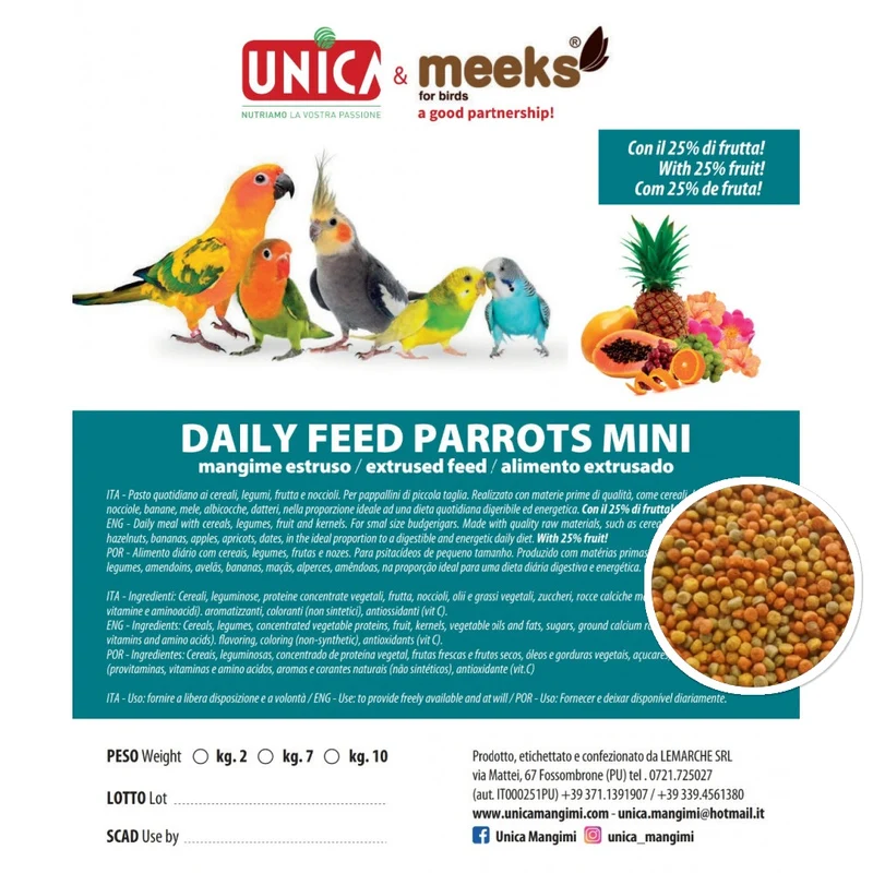 Daily Feed Parrots Mini (mélange de fruits) 4kg - Unica & Meeks