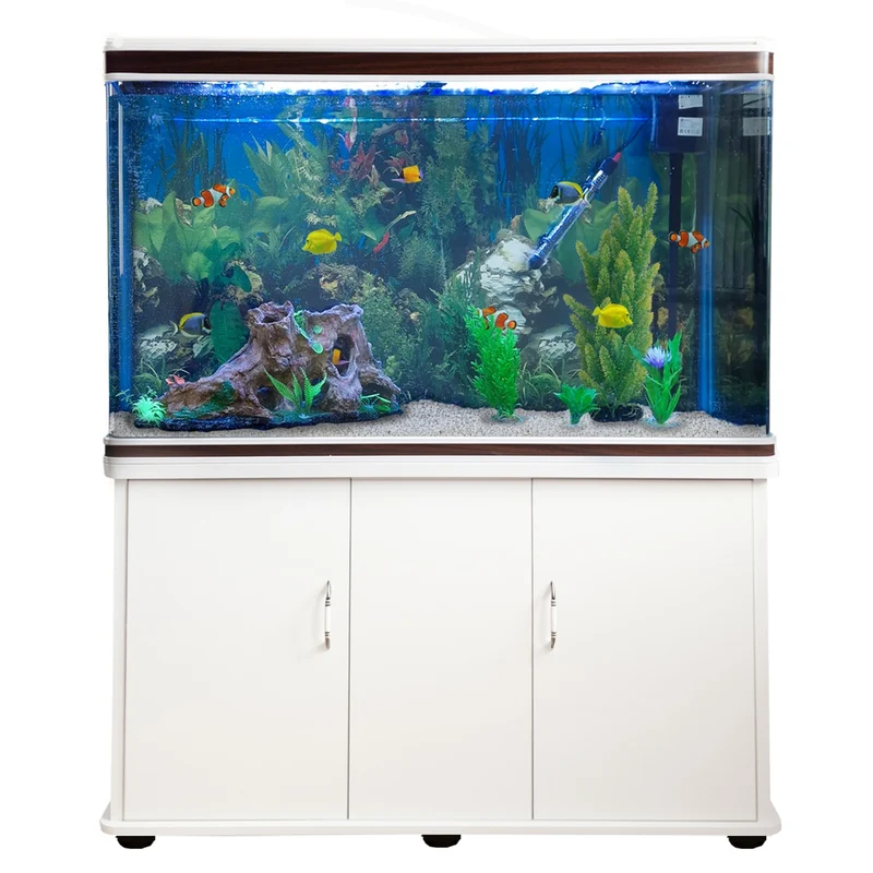 Aquarium Blanc, Meuble de Support & Gravier Blanc