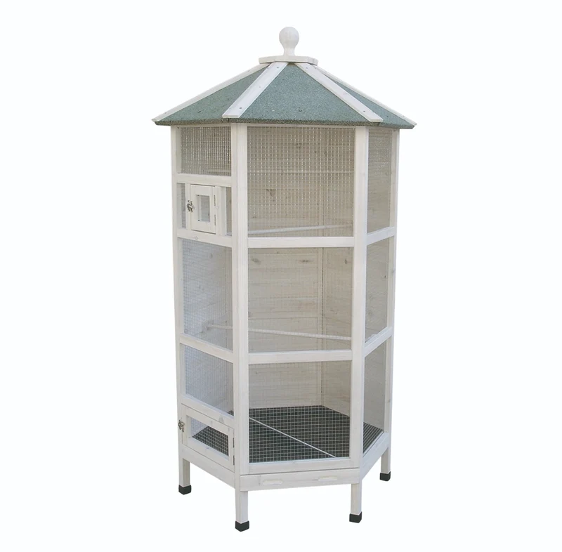Chalet hexagone volière Woodland 100x86x185cm
